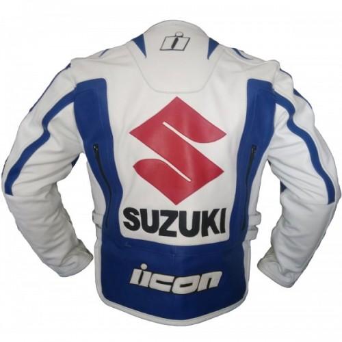 SUZUKI BLUE AND WHITE MOTORCYCLE LEATHER RACING JACKETS