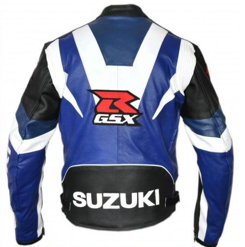 SUZUKI GSXR MOTORCYCLE BLUE LEATHER RACING JACKET