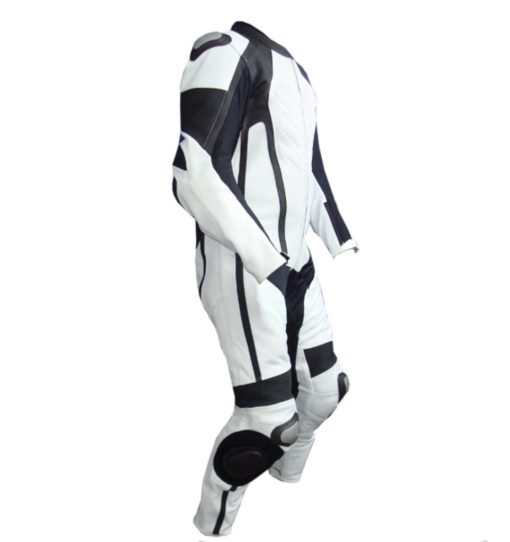 MEN MOTORCYCLE RIBS LEATHER RACING BLACK/WHITE SUITS