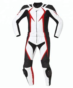 MEN MOTORCYCLE LEATHER RACING WHITE/RED SUIT