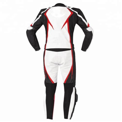 MEN MOTORCYCLE LEATHER RACING WHITE/RED SUITS