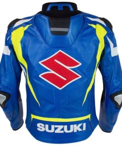 SUZUKI BLUE MOTORCYCLE LEATHER RACE JACKET
