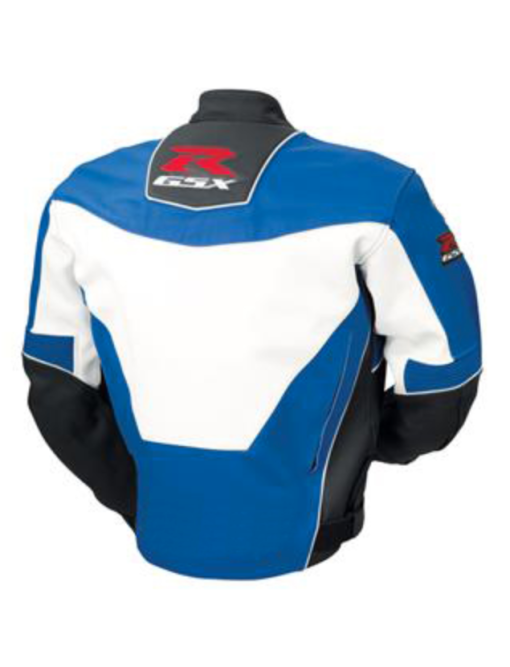SUZUKI BLUE AND WHITE GSXR MOTORCYCLE LEATHER RACE JACKETS