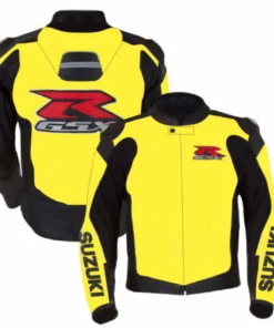 SUZUKI YELLOW AND BLACK GSXR MOTORCYCLE LEATHER RACE JACKET