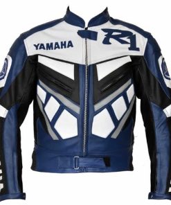 R1 BLUE MOTORCYCLE LEATHER RACING JACKET