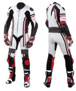 MEN MOTORCYCLE LEATHER RACING RED/WHITE SUIT