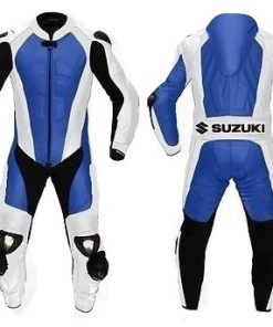 SUZUKI MEN BLUE/WHITE MOTORCYCLE LEATHER RACING SUIT