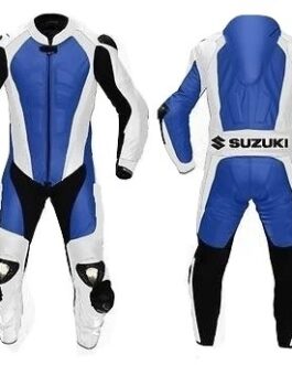 SUZUKI MEN BLUE/WHITE MOTORCYCLE LEATHER RACING SUIT