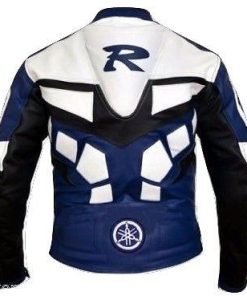 R1 BLUE MOTORCYCLE LEATHER RACING JACKET