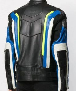 MEN’S PANELED COLOR MOTORCYCLE LEATHER RACING JACKET