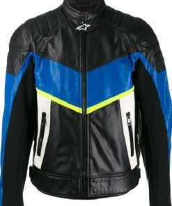 MEN’S PANELED COLOR MOTORCYCLE LEATHER RACING JACKET