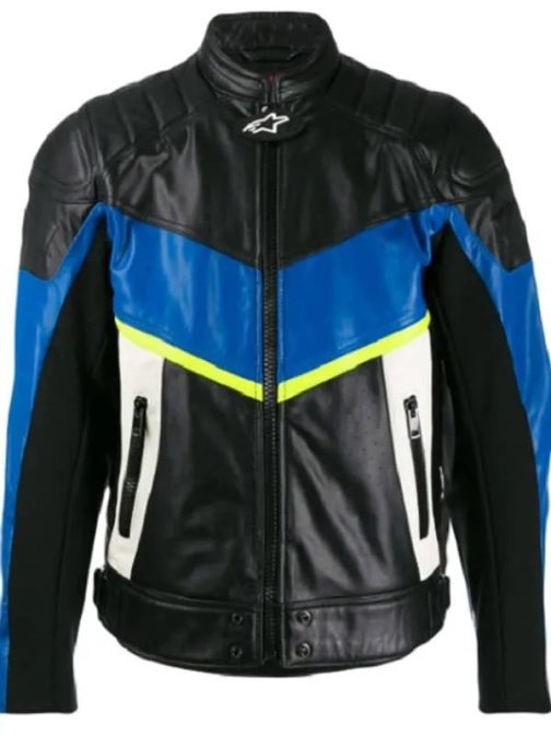 MEN'S PANELED COLOR MOTORCYCLE LEATHER RACING JACKET