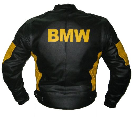BMW Black Yellow Motorcycle Leather Biker Racing Jackets