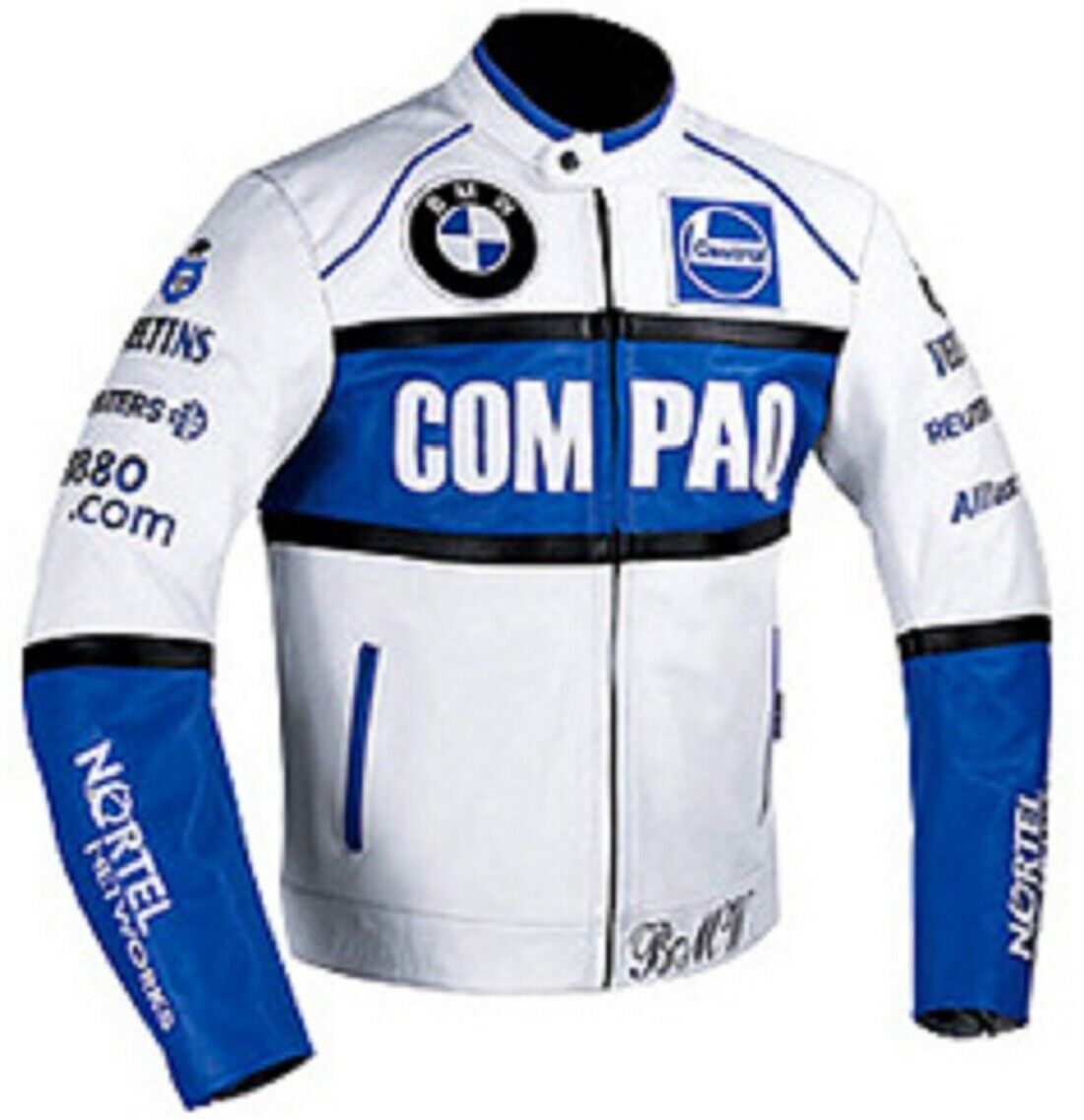 BMW Compaq Motorcycle White Leather Racing Jacket - LeatherVale 2022