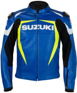 Suzuki Motorcycle White Leather Racing Jacket