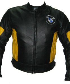 BMW Black Yellow Motorcycle Leather Biker Racing Jacket