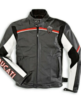 Black Ducati Racing sports Motorcycle Leather Biker Jacket