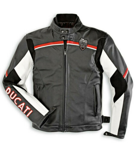 Black Ducati Racing sports Motorcycle Leather Biker Jacket