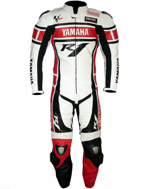 WHITE YAMAHA R1 RIDER LEATHER RACING SUIT