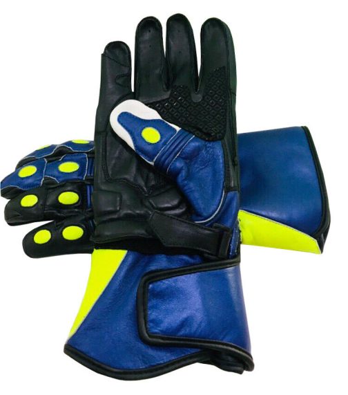 New Real Leather Biker Gloves Motorbike Racing Blue Shaded Gloves