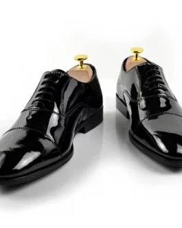 New Men’s Handmade Black Patent Leather Lace Up Stylish Cap Dress & Formal Shoes